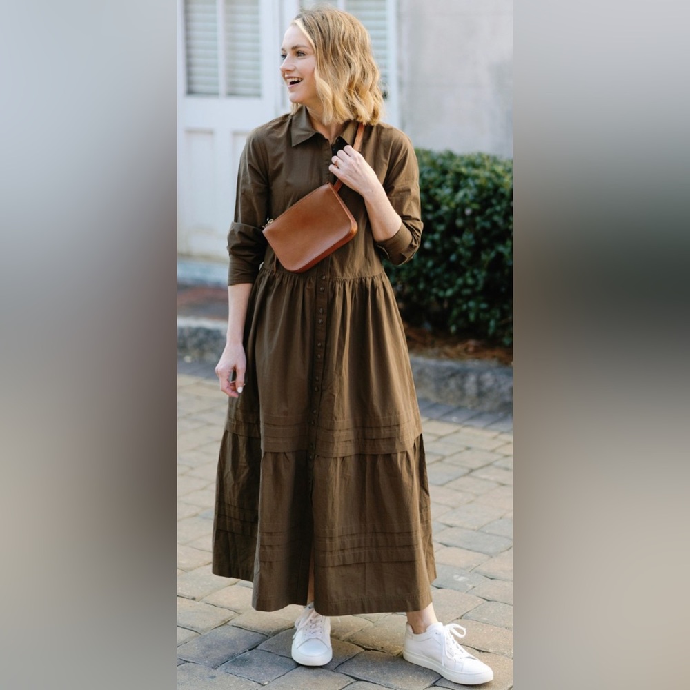 Madewell Olive Green Button-Front Maxi Dress